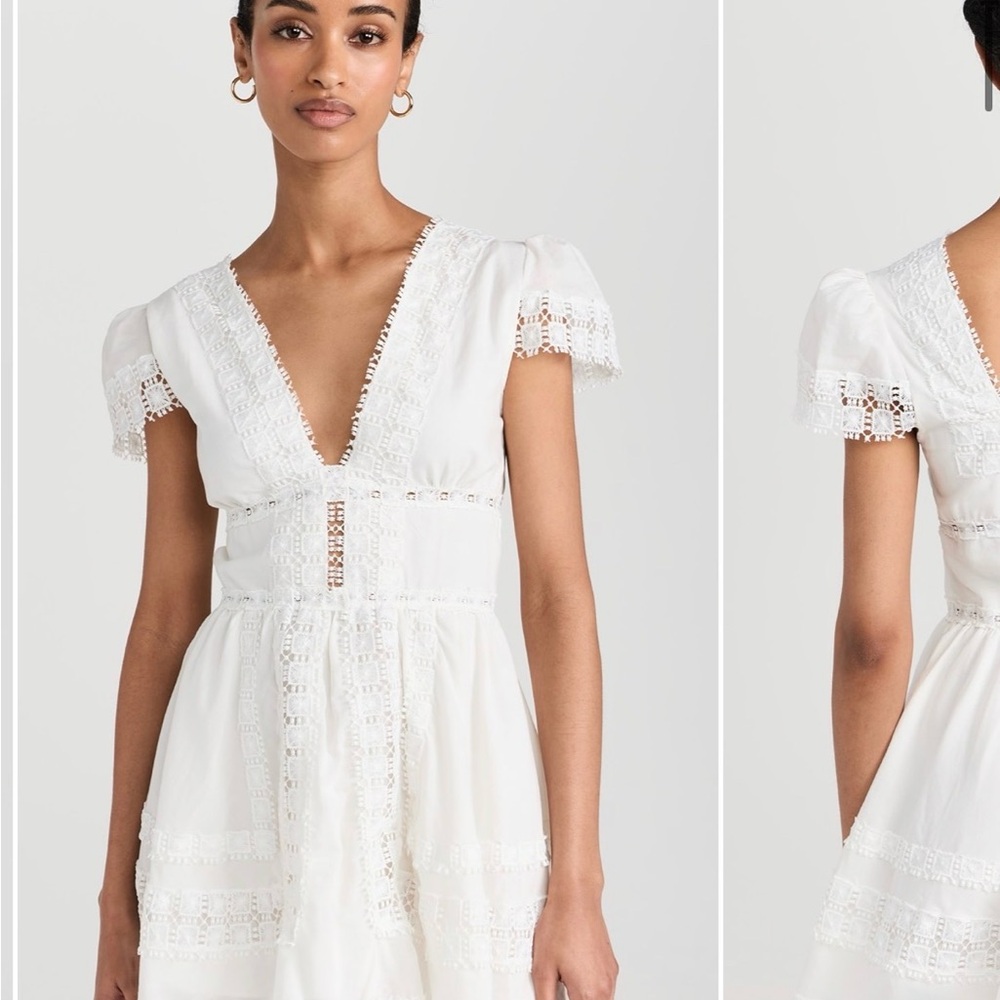 Peixoto White V-Neck Lace-Trim Mini Dress